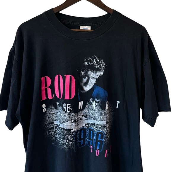 Vintage 1996 Rod Stewart Tour Band Tee Black Pink Headshot Preloved Sz XL - Picture 6 of 11